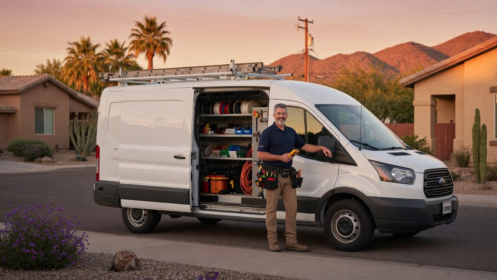Phoenix electrician service van prepared for commercial electrical work
